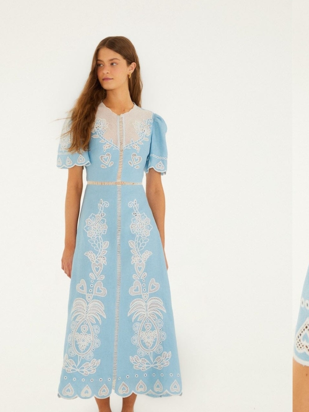 FARM Rio Pale Blue Embroidered Maxi Dress